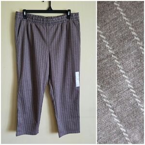 Womens Pinstripe Cropped High Waist Pants Business Casual Elastic Waistband